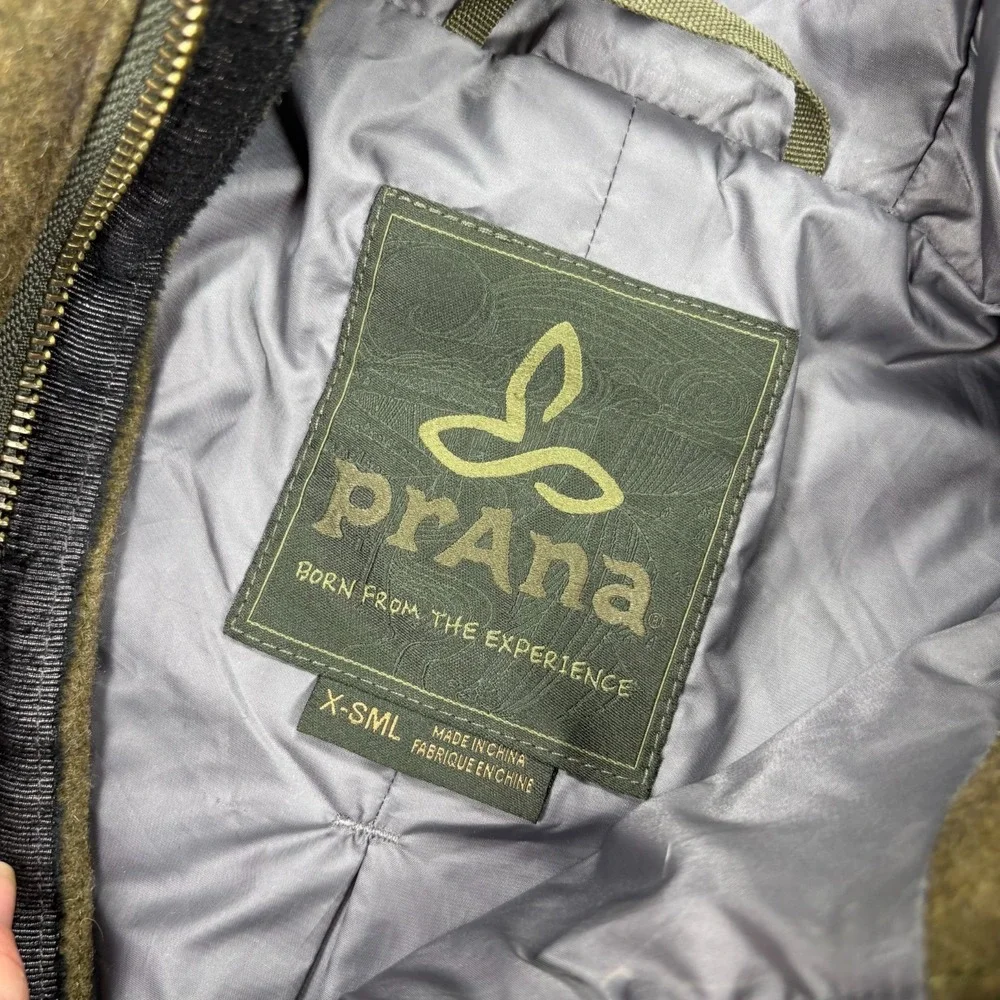 PrAna Women's‎ XS Olive Green Calla Zip-Up Wool Blend Jacket Gorpcore Cabincore